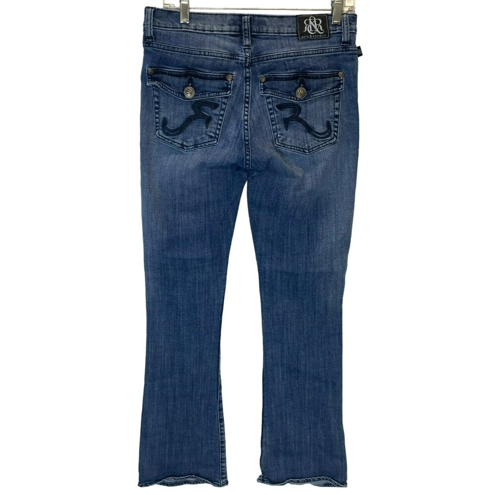 Rock & Republic Kasandra Blue Jeans Boot Cut 10M Frayed Embellished RN130273 - Picture 10 of 10